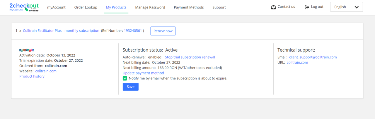 My Account on 2Checkout