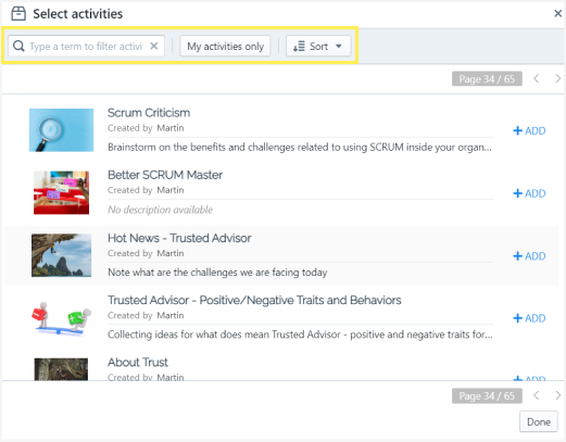 Filter the activities to be added to a pack