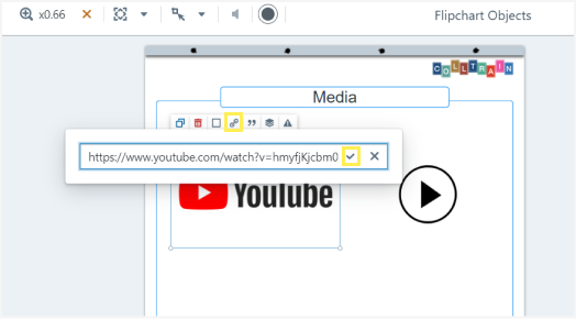 Checkmark URL set for a Media object on flipchart