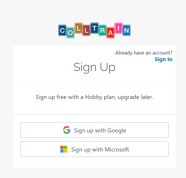 Colltrain Sign up page