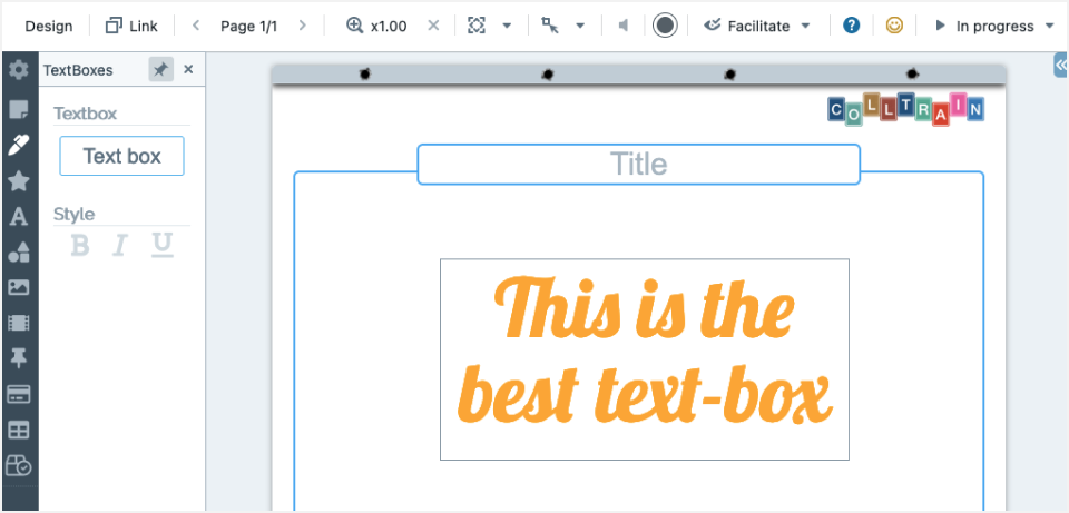 A large text box on a flipchart page in Colltrain