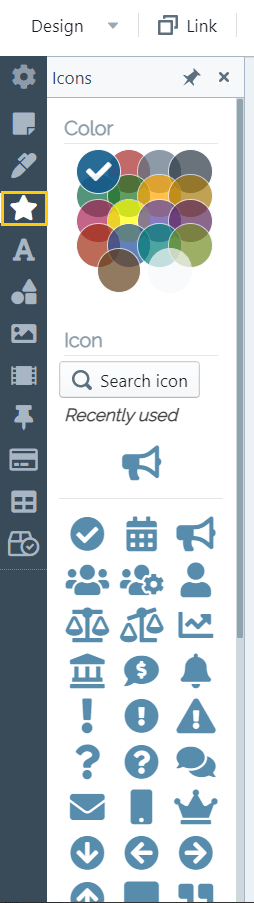 Icon options in the toolbar