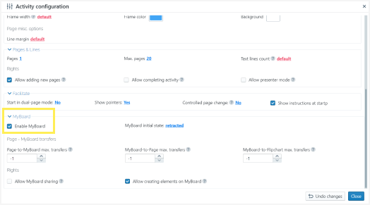 Start-up parameters for MyBoard