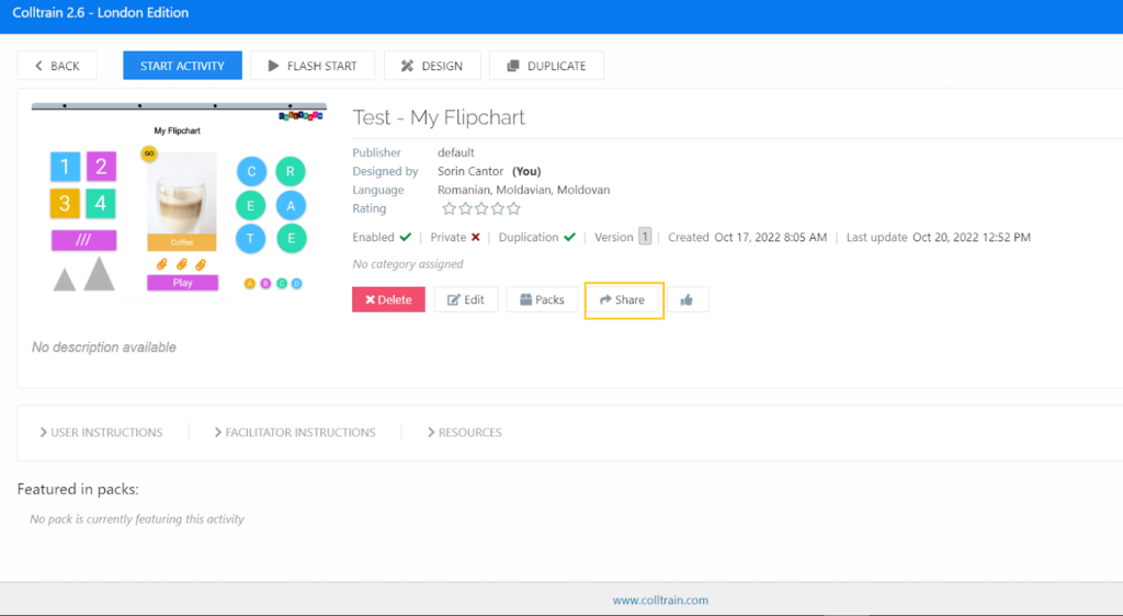 Locating sharing on activity detail in Colltrain