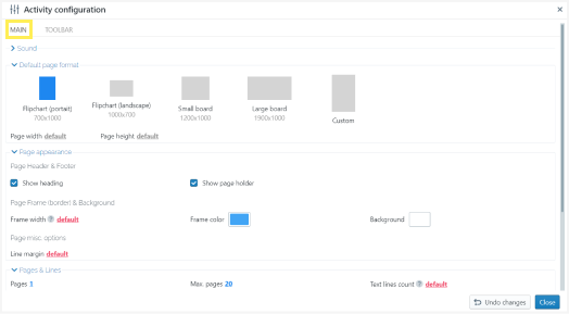 Start up parameters main tab